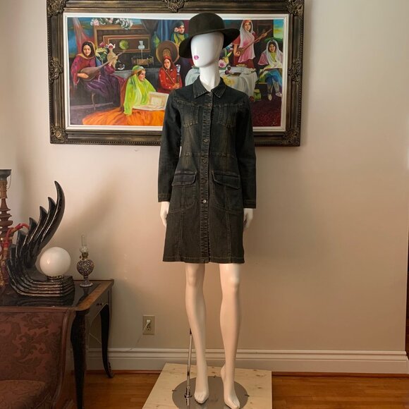 Denim Women's Vintage Jacket Button Closure Jean Long Sleeve Coat - Picture 2 of 10